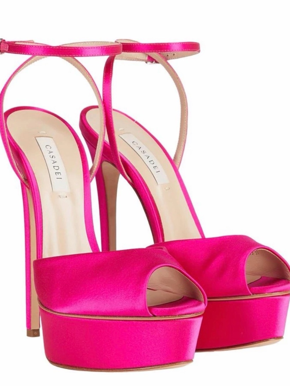 Casadei Fuchsia Satin Peep-Toe Platform Sandals